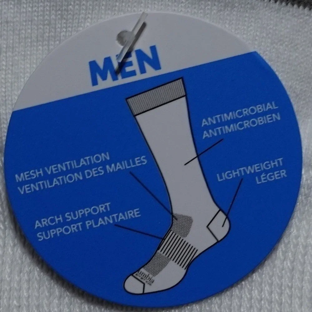 Columbia PFG Crew Socks Men 6-12 White 3-Pack Performance Fishing Gear RCL392MAP